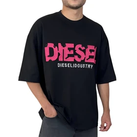 تیشرت آستین کوتاه مردانه مشکی با طرح گل دوزی