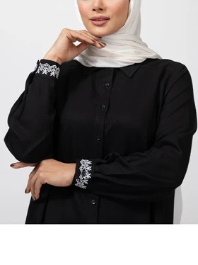 تونیک زنانه یقه مردانه ویسکوز دارای گلدوزی در سر آستین نیوشا