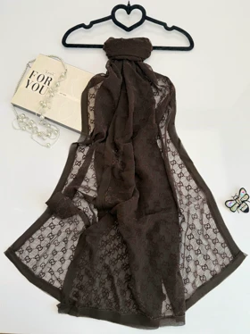 شال حریر طرح گوچی 20691 (قهوه ای)