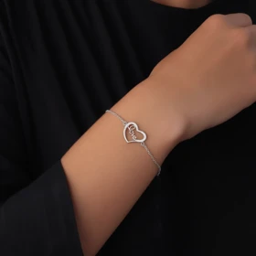 دستبند نقره دخترانه 925 اصل مدل قلب و لاو نگین‌دار