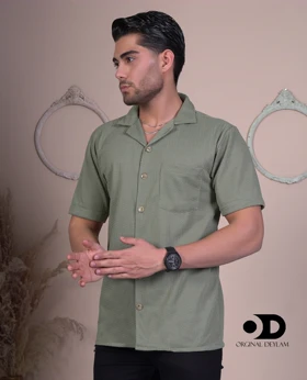 پیراهن انگلیسی مردانه رنگ سبز دریایی پارچه کنفی