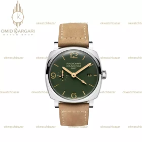 ساعت مچی پنرای رادیومیر بند چرمی صفحه سبز ثانیه بغل Panerai Radiomir