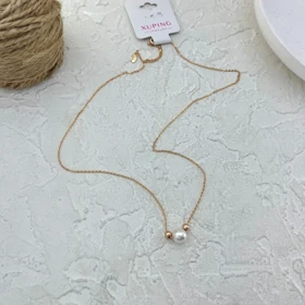 گردنبند زنانه ژوپینگ مدل مریسا طرح طلا با آویز مروارید