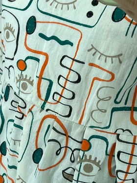 پیراهن مانتویی لینن طرح چشم 1030