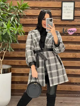پالتو طرحدار سرآستین چرم
