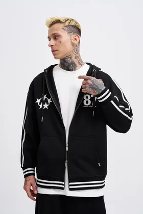 ژاکت زیپ مشکی مردانه M Star Logo M3544