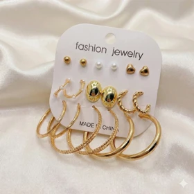 پک 9 جفتی گوشواره طلایی مدل «جامع» | ترکیبی از میخی، حلقه‌ای و فانتزی (اقتصادی)