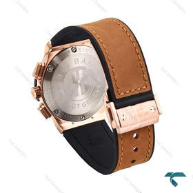 ساعت هابلوت زنانه سه موتوره رزگلد بند چرم قهوه ای صفحه مشکی Hublot-6416-L