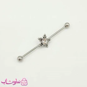 پیرسینگ گوش نگین‌دار نقره ای استیل کد 891