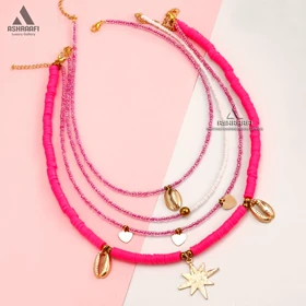 گردنبند فیمو صورتی Bead Necklace Pink