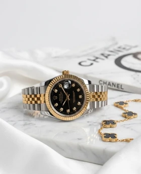 ساعت زنانه صفحه مشکی برند rolex geneve موتورژاپنی با کارت ضمانت 12ماهه تصویر دوم ارسال رایگان