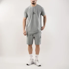 ست تیشرت و شلوارک اسپرت جردن مدل DS-4M1253 طوسی روشن