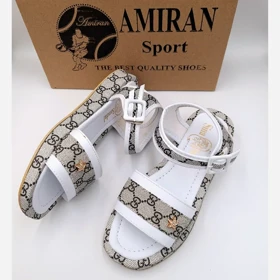 کفش تابستانی زنانه و دخترانه صندل رکابدار سفید طرح گوچی ارسال رایگان