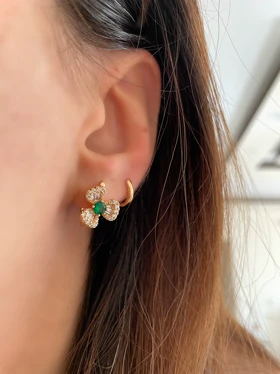 گوشواره فلاور نگین سبز ژوپینگ