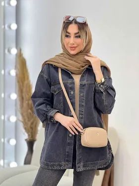 مانتو جین برش‌دار دو جیب پاکتی