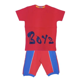 ست تیشرت آستین کوتاه و شلوارک پسرانه مدل PJ1131 رنگ قرمز
