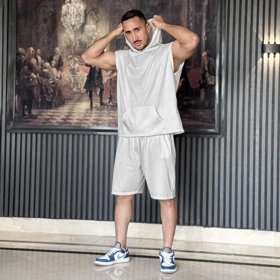 ست هودی و شلوارک بیسیک طوسی روشن