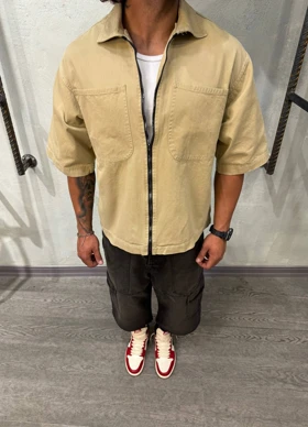 پیراهن کتان پاییزه زیپ‌دار