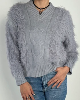 بلوز موهر یقه هفت کد  150078 (طوسی)