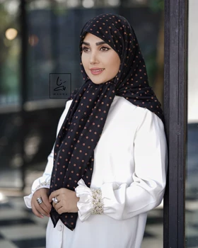 روسری وال نخی ژاکارد خال‌خالی مشکی