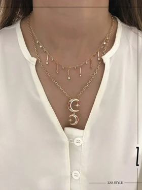 گردنبند شرابه‌ای میله‌ای و نگینی