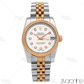 ساعت رولکس دیت جاست زنانه صفحه سیلور ایندکس نگین‌دار مدیوم 106737