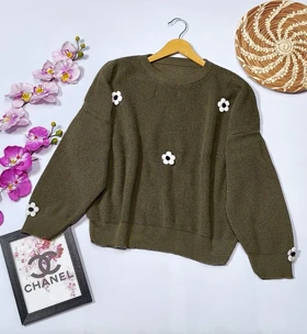 بلوز بافت گل‌دار مدل آلاله کد 40210 (سبز)