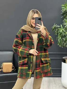 پالتو چهارخونه آستین پاگن