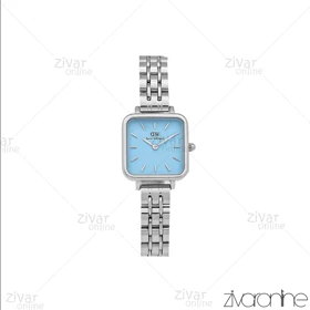 ساعت دنیل ولینگتون زنانه مربعی نقره ای صفحه آبی خطی 107123