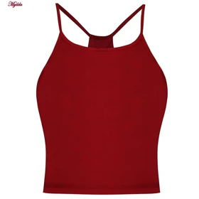 کراپ تاپ زنانه مدل پد ثابت رنگ قرمز ماییلدا کد 5258-241
