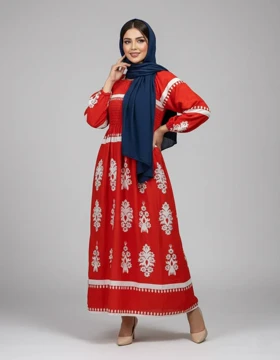 پیراهن ساحلی وارداتی طرح نقشینه 7309 (قرمز)