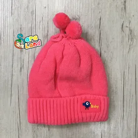کلاه بافت نوزاد پوم دار رنگی طرح پرنده و baby