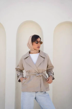 بارانی زنانه کمردار مدل ژیله‌دار قد 65 آستردار