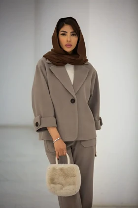 پالتو کت موهر آستین پاگون (کرم)