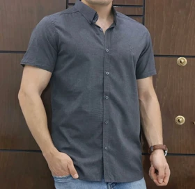 پیراهن آستین کوتاه نوک مدادی پارچه شانلی پنبه