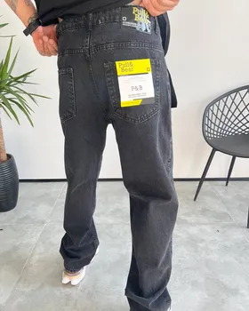 شلوار جین بگ دودی ذغالی ساده PULL&BEAR