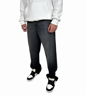 شلوار جین مردانه نیم بگ - مدل خراش‌دار (Scratch) تیره - رنگ مشکی/دودی