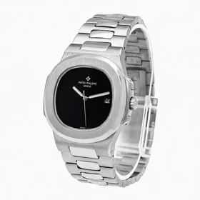 ساعت مردانه پتک فیلیپ ناتیلوس سیلور صفحه مهندسی مشکی مدل Patek-6056-G
