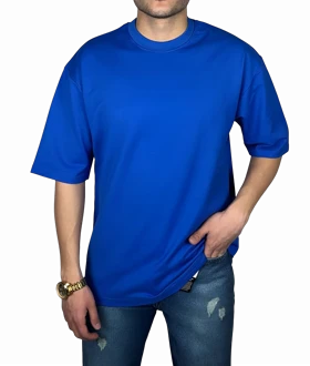 تیشرت آستین کوتاه آبی ساده پارچه ماکان