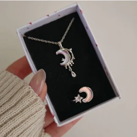 نیمست(گردنبند و انگشتر) ماه هفت رنگ🌙
