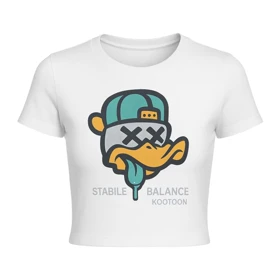 کراپ تیشرت آستین کوتاه زنانه مدل اردک PJ1178 رنگ سفید