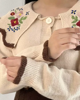 ژاکت بافت عروسکی یقه گلدوزی کد 5416