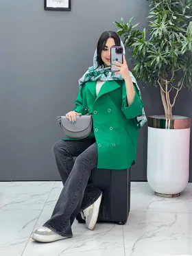 مانتو لینن شش دکمه پانچ جیب کج