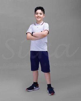 ست راحتی پسرانه طوسی یقه پولو