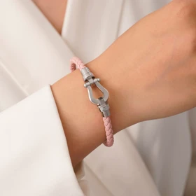 دستبند چرم استیل FRED سگک سفید رنگ صورتی طول دستبند: 21 سانت