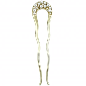 کانزاشی مو زنانه فلزی مدل لاریسا طرح طلایی با مرواریدهای ظریف