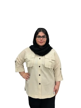 مانتو لینن جیب پاکتی سایز بزرگ زنانه