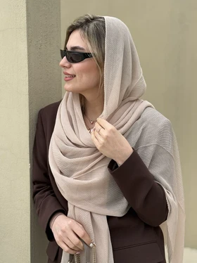 شال نخی پلیسه بامبو کد 766 (کرم)