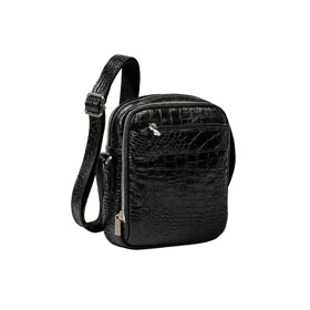 کیف دوشی چرم طبیعی (طرح کروکو - رنگ مشکی)