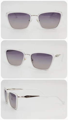 عینک آفتابی زنانه پرادا Prada RN TR7073 پلاریزه و ضد اشعه UV400 ایتالیایی Rianova (رنگ فریم سفید عدسی‌ها دودی سایه روشن)